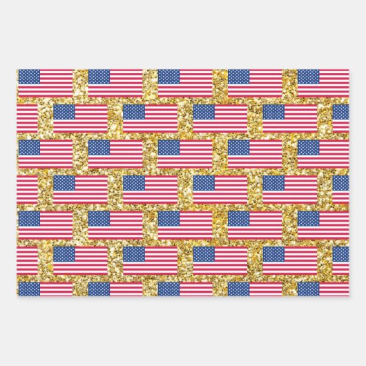 Girly Cute Fun Glitter Patriotic American USA Flag Inpakpapier Vel (Voorkant 3)
