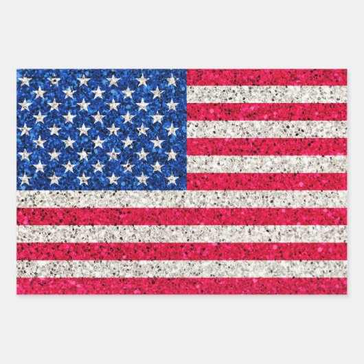 Girly Cute Fun Glitter Patriotic American USA Flag Inpakpapier Vel (Voorkant 3)