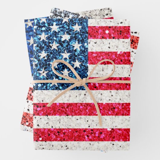 Girly Cute Fun Glitter Patriotic American USA Flag Inpakpapier Vel (In situ)
