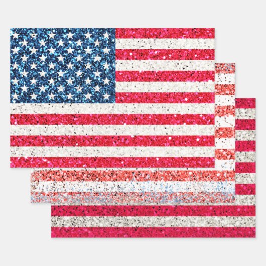 Girly Cute Fun Glitter Patriotic American USA Flag Inpakpapier Vel (Set)