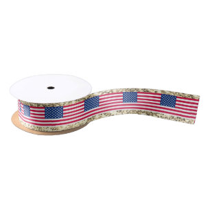 Girly Cute Fun Glitter Patriotic American USA Flag Satijnen Lint