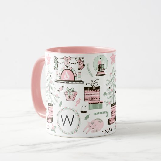 Girly Cute kerstpatroonmonogram Mok (Voorkant links)