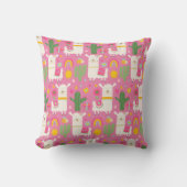 Girly Cute Llamas Green Cactus Rainbows roze Kussen (Voorkant)