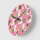 Girly Cute Llamas Green Cactus Rainbows roze Ronde Klok (Hoek)