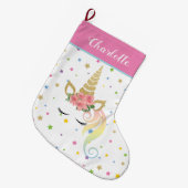 Girly Cute Magical Unicorn Personalized Grote Kerstsok (Voorkant (Hangend))