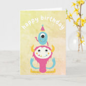 Girly Cute Monster Size Birthday Pink Yellow Kaart (Gele Bloem)