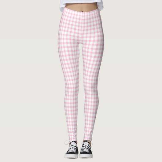 Girly Cute Pastel Pink Gingham Check Pattern Leggings (Voorkant)