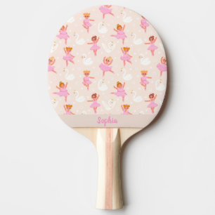 Girly Cute Pink Ballerina Pattern Aangepaste naam  Tafeltennisbatje