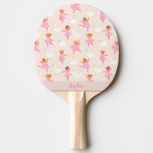 Girly Cute Pink Ballerina Pattern Aangepaste naam  Tafeltennisbatje (Voorkant)