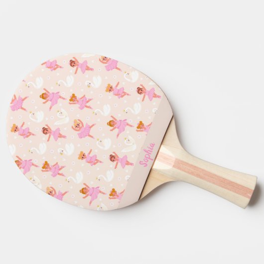 Girly Cute Pink Ballerina Pattern Aangepaste naam  Tafeltennisbatje (Zijkant)