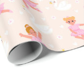 Girly Cute Pink Ballerina Swan Pattern Cadeaupapier (Rol Hoek)