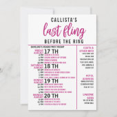 Girly Cute Pink Black Bachelorette Party Itinerary Kaart (Voorkant)