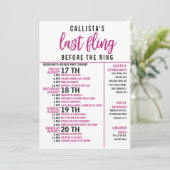 Girly Cute Pink Black Bachelorette Party Itinerary Kaart (Staand voorkant)