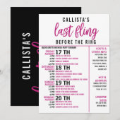Girly Cute Pink Black Bachelorette Party Itinerary Kaart (Voorkant / Achterkant)