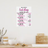 Girly Cute Pink Black Bachelorette Party Itinerary Poster (Keuken)