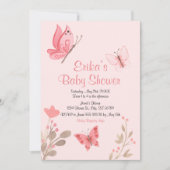 Girly Cute Pink Butterflies Baby shower Kaart (Voorkant)