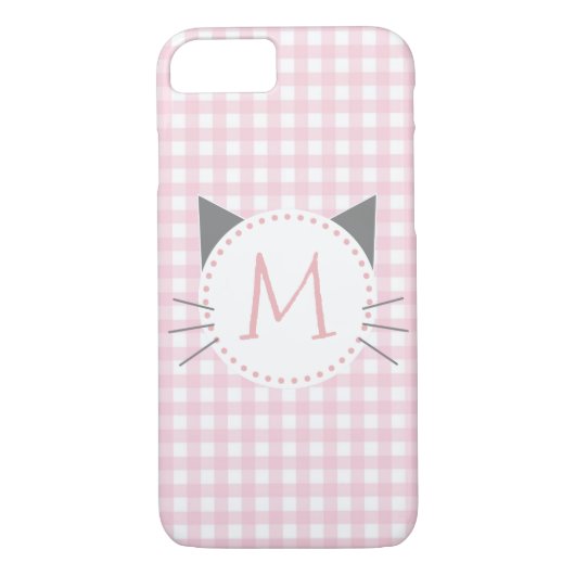 Girly Cute Pink & White Gingham | Kat-monogram Case-Mate iPhone Case (Achterkant)