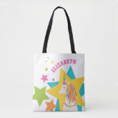 Girly Cute Rainbow Unicorn Stars Voeg Jouw naam to Tote Bag (Voorkant)