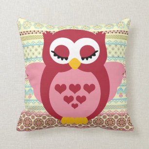 Girly Cute Sleepy Owl Kussen