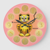 Girly Cute Tiger Pink Gold Wall klok (Voorkant)