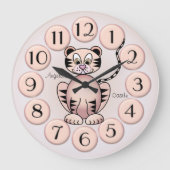 Girly Cute Tiger Pink Princess Wall Clock Grote Klok (Voorkant)