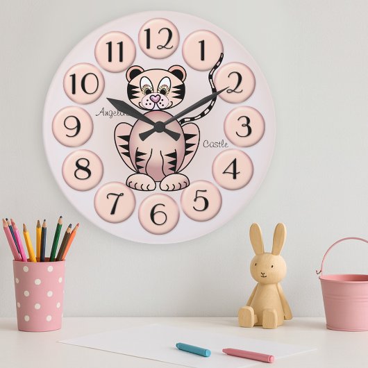 Girly Cute Tiger Pink Princess Wall Clock Grote Klok
