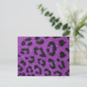 Girly Cute Trendy Paars Glitter Cheetah print Briefkaart (Staand voorkant)