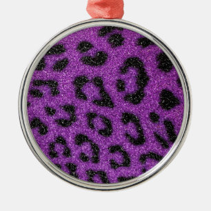 Girly Cute Trendy Paars Glitter Cheetah print Metalen Ornament
