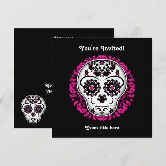 Girly dag van de dode suiker schedel party kaart (Voorkant / Achterkant)