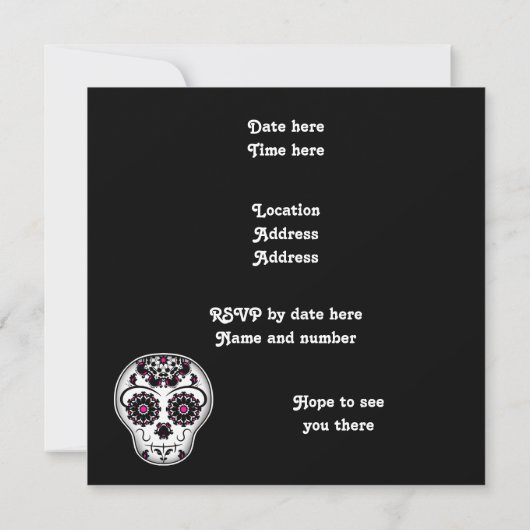 Girly dag van de dode suiker schedel party kaart (Achterkant)
