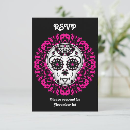 Girly dag van de dode suiker schedel RSVP feest (Staand voorkant)