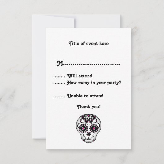 Girly dag van de dode suiker schedel RSVP feest (Achterkant)