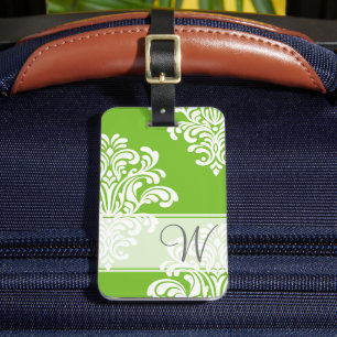 Girly Damask Monogram Bagagelabel