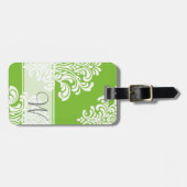 Girly Damask Monogram Bagagelabel (Voorkant horizontaal)
