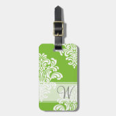Girly Damask Monogram Bagagelabel (Voorkant verticaal)