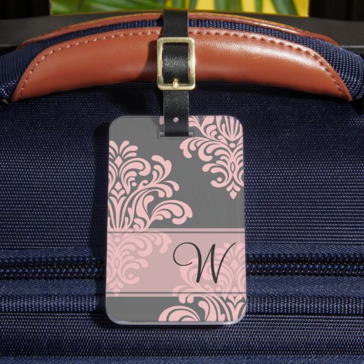 Girly Damask Monogram Bagagelabel (Voorkant Insitu 2)