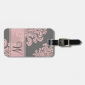 Girly Damask Monogram Bagagelabel (Voorkant horizontaal)