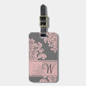 Girly Damask Monogram Bagagelabel (Voorkant verticaal)