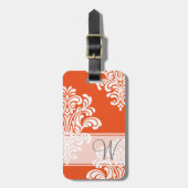 Girly Damask Monogram Bagagelabel (Voorkant verticaal)