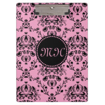 Girly Damask Monogrammed Elegant Classy Pink Black