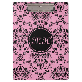 Girly Damask Monogrammed Elegant Classy Pink Black Klembord