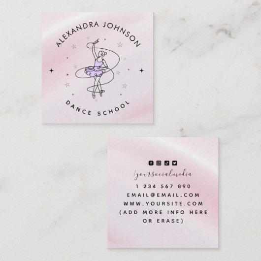 Girly Dance School Choreographer Ballerina Dancer Vierkante Visitekaartje (Voorkant / Achterkant)