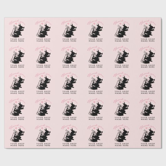 Girly dank je heerlijk zwart konijn op pastel roze cadeaupapier (Vlak)