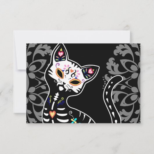 Girly Day of the Dead Cat custom RSVP (Achterkant)
