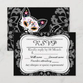Girly Day of the Dead Cat custom RSVP Kaartje (Voorkant / Achterkant)