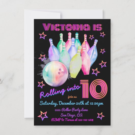 Girly de kleurstof roze Bowling Verjaardagsfeestje Kaart (Voorkant)