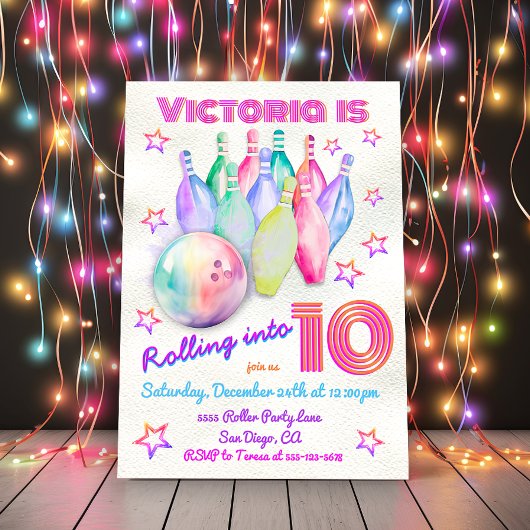 Girly de kleurstof roze Bowling Verjaardagsfeestje Kaart