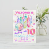 Girly de kleurstof roze Bowling Verjaardagsfeestje Kaart (Staand voorkant)