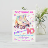 Girly de kleurstof roze Rolschaatsen Verjaardagsfe Kaart (Staand voorkant)