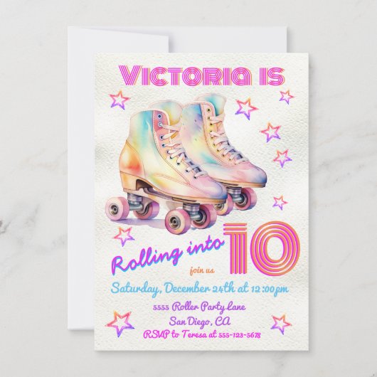 Girly de kleurstof roze Rolschaatsen Verjaardagsfe Kaart (Voorkant)